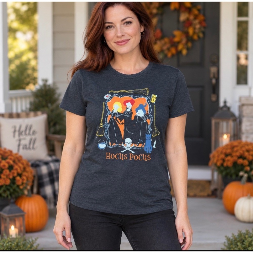 Disney Hocus Pocus Sanderson Sisters Halloween Graphic Tee Small Gray